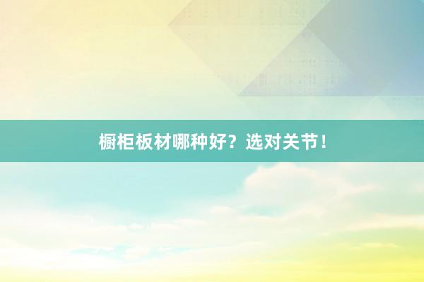 橱柜板材哪种好？选对关节！
